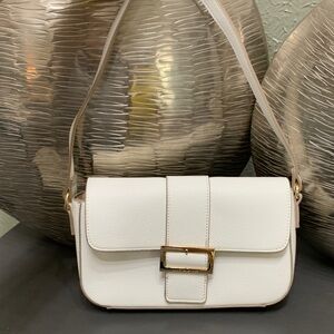 Nanette Lepore White Leather Shoulder Bag with Gold Hardware